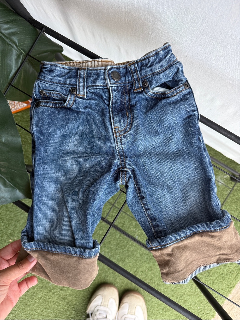 Kids Blue Denim Jeans with Brown Roll Up Cuff / Size 6-12 Months